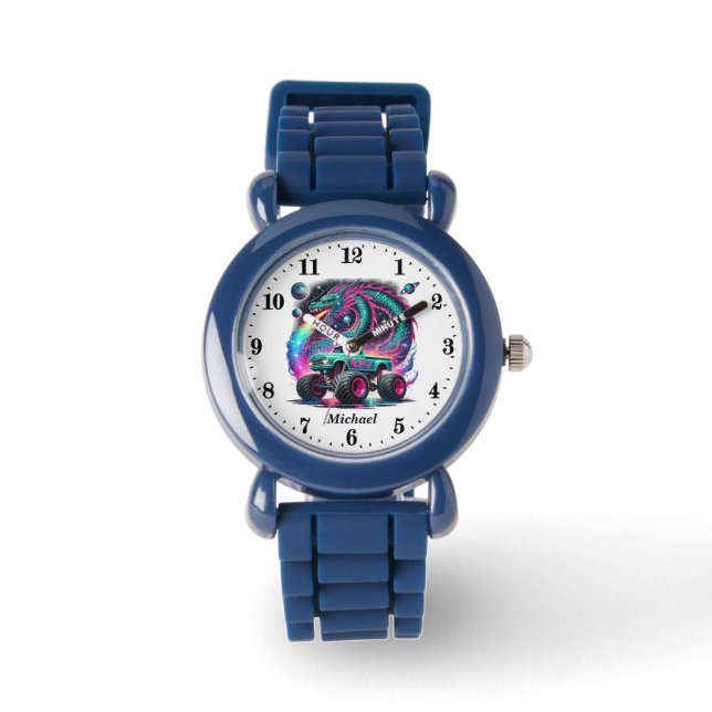 Cool boys monster truck naam toevoegen horloge (Voorkant)
