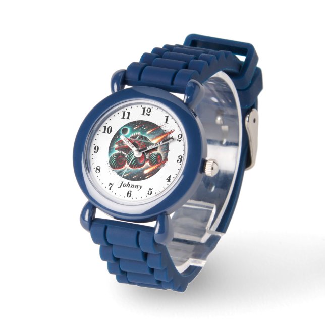 Cool boys monster truck naam toevoegen horloge (Hoek)