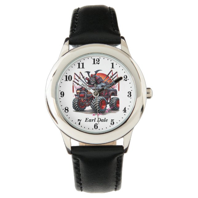 Cool boys monster truck naam toevoegen horloge (Voorkant)