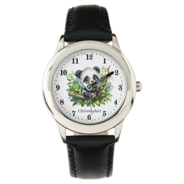 Cool boys panda beer liefhebbers voeg naam toe horloge (Voorkant)