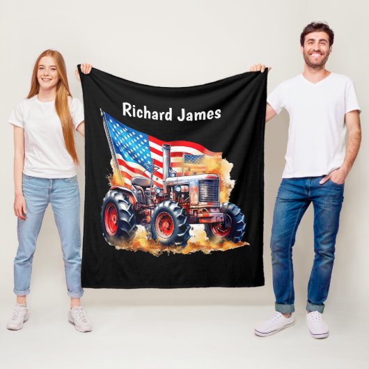 Cool Boys Patriottische tractor naam toevoegen Fleece Deken (In situ)