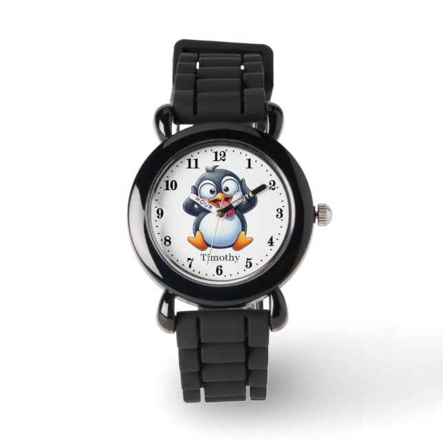Cool boys pinguin naam toevoegen horloge (Voorkant)