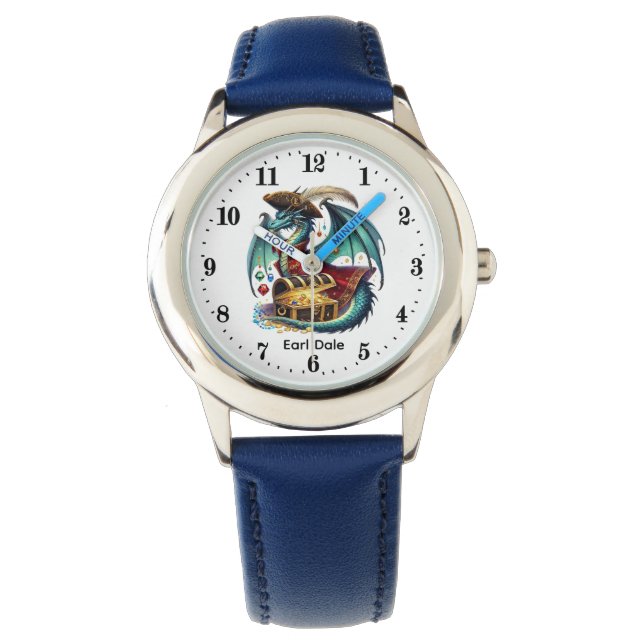 Cool Boys Pirate dragon add name  Horloge (Voorkant)