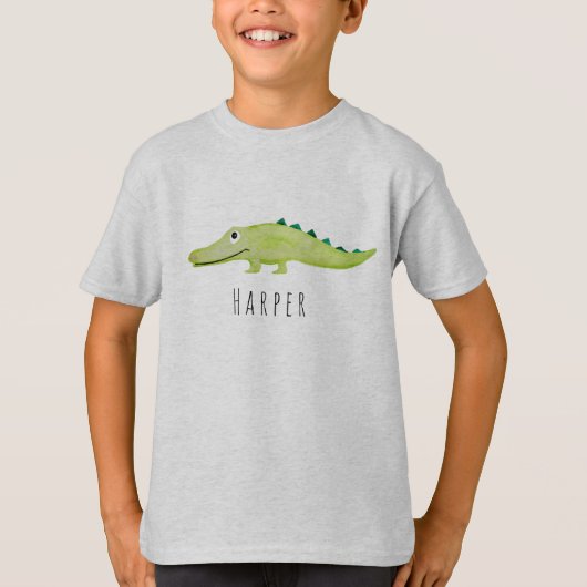 Cool Boy's Waterverf Crocodile Safari met naam T-shirt (Voorkant)