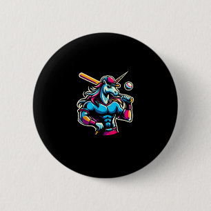 Cool Boze Eenhoorn Speelt Honkbal Bal Knuppel Honk Ronde Button 5,7 Cm