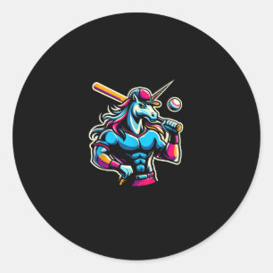 Cool Boze Eenhoorn Speelt Honkbal Bal Knuppel Honk Ronde Sticker