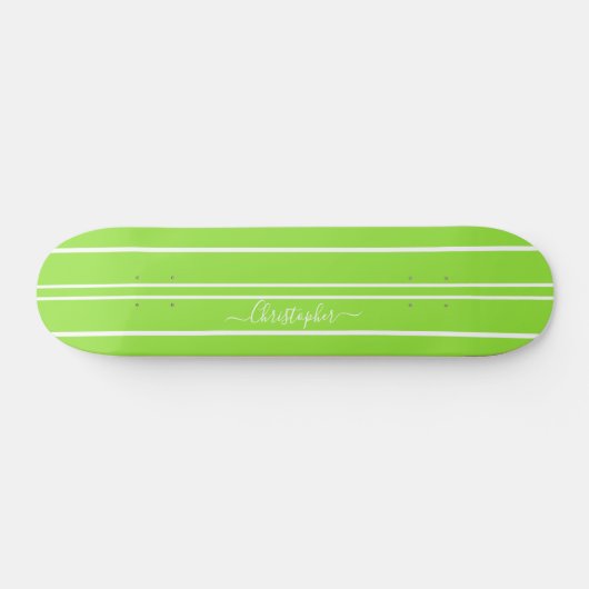 Cool Bright Green White Racing Stripes Monogramed Persoonlijk Skateboard (Horizontaal)