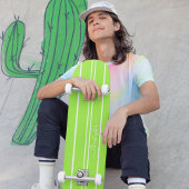 Cool Bright Green White Racing Stripes Monogramed Persoonlijk Skateboard