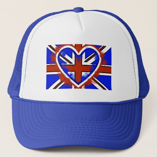 Cool British Flag Heart Design Trucker Pet (Voorkant)