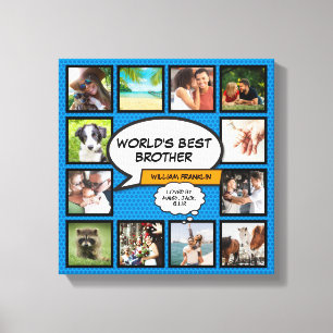 Cool Broer Foto Collage Modern Blauw Leuk Strips Canvas Afdruk