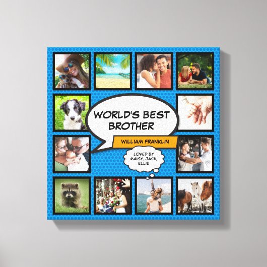 Cool Brother Fotocollage Moderne Blauwe Leuke Comi Canvas Afdruk (Voorkant)