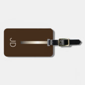 Cool Brown Faux Metal Stripe Monogram Bagagelabel (Voorkant horizontaal)