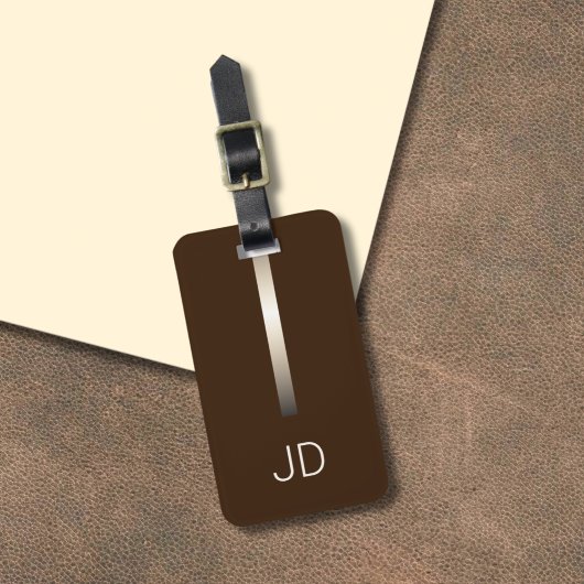 Cool Brown Faux Metal Stripe Monogram Bagagelabel