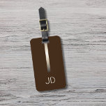 Cool Brown Faux Metal Stripe Monogram Bagagelabel<br><div class="desc">Elegant aanpasbaar donkerbruin bagagelabel met FAUX metalen streep en uw gedurfde monogram.</div>