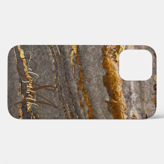 Cool Brown Gold Marble Texble Monogram Case-Mate iPhone Case (Achterkant (horizontaal))