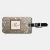 Cool Brown Marble Texture, monogram-op maat gemaak Bagagelabel (Voorkant horizontaal)