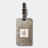 Cool Brown Marble Texture, monogram-op maat gemaak Bagagelabel (Voorkant verticaal)