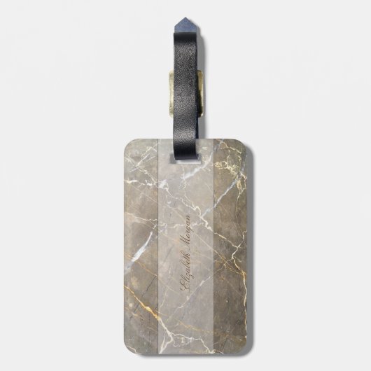 Cool Brown Marble Texture, monogram-op maat gemaak Bagagelabel (Achterkant verticaal)