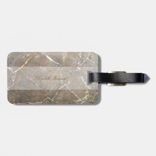 Cool Brown Marble Texture, monogram-op maat gemaak Bagagelabel (Achterkant horizontaal)