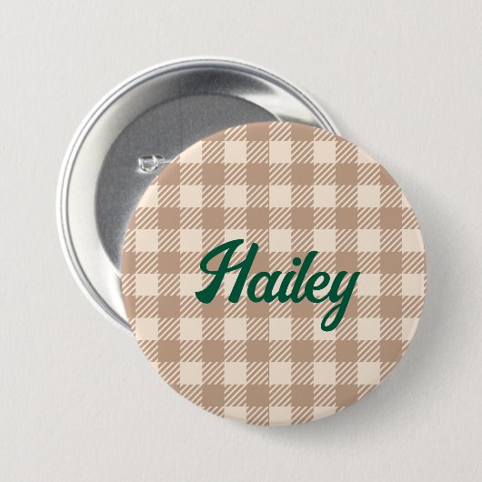 Cool bruin beige gingham preppy plaid gecontroleer ronde button 7,6 cm (Voorkant /achterkant)