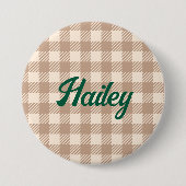 Cool bruin beige gingham preppy plaid gecontroleer ronde button 7,6 cm (Voorkant)