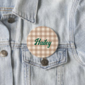 Cool bruin beige gingham preppy plaid gecontroleer ronde button 7,6 cm (In situ)