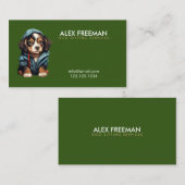 Cool Bruin en Groen Puppy Hond Zittend Visitekaartje (Voorkant / Achterkant)