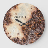 Cool bruin roestig metaal textuur Custom naam Grote Klok (Voorkant)