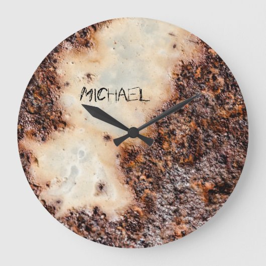 Cool bruin roestig metaal textuur Custom naam Grote Klok (Voorkant)
