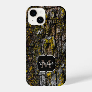 Cool Bruine mossy wood bark yellow lichen Monogram iPhone 14 Hoesje