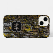 Cool Bruine mossy wood bark yellow lichen Monogram iPhone Hoesje (Achterkant horizontaal)