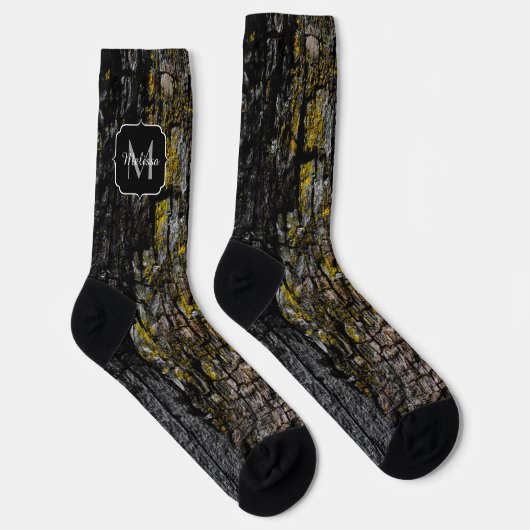 Cool Bruine mossy wood bark yellow lichen Monogram Sokken (Rechts)