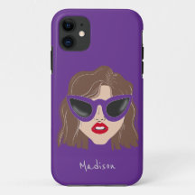 Cool Brunette with Glasses Purple Custom Name