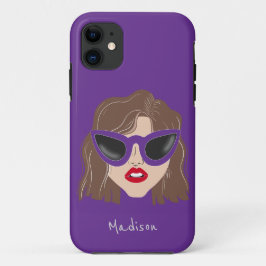 Cool Brunette with Glasses Purple Custom Name Case-Mate iPhone Case