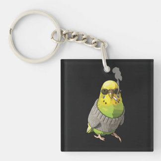 Cool Budgie in Grey Sweater and Sunglasses Illustr Sleutelhanger