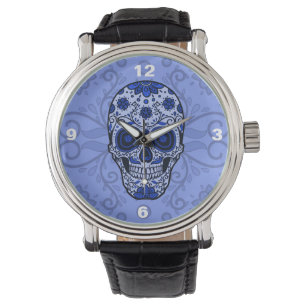 Cool Bue Sugar Skull herenhorloge Horloge