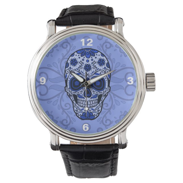Cool Bue Sugar Skull herenhorloge Horloge (Voorkant)