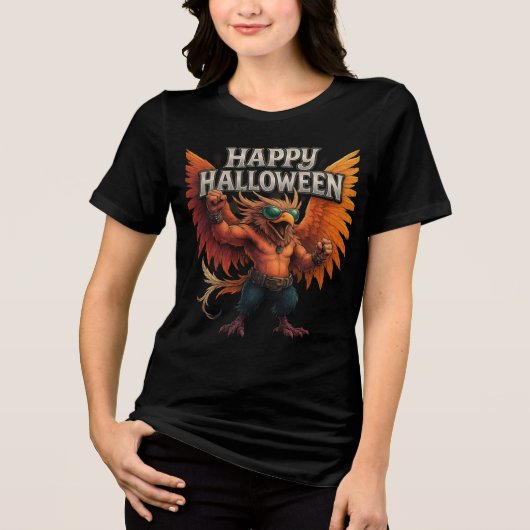 Cool Buff Bird Happy Halloween Design Tri-Blend Shirt (Voorkant)