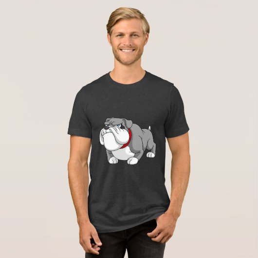Cool Bulldog Illustration Tri-Blend Shirt (Voorkant volledig)