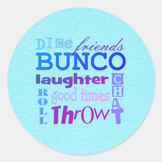 Cool Bunco Theme Dice Party Typography Ronde Sticker (Voorkant)