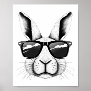 Cool Bunny Face Zonnebrillen Funny Paashaas Konijn Poster