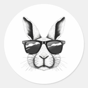 Cool Bunny Face Zonnebrillen Funny Paashaas Konijn Ronde Sticker