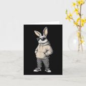 Cool Bunny Happy Easter Day Rabbit Sungles Mannen  Kaart (Gele Bloem)