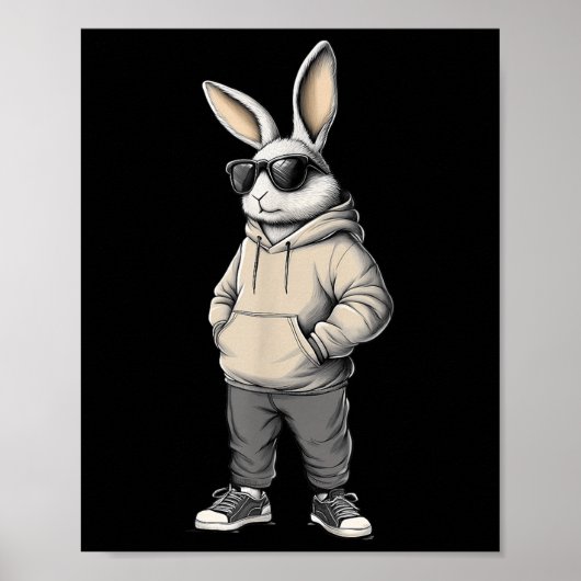 Cool Bunny Happy Easter Day Rabbit Sungles Mannen  Poster (Voorkant)
