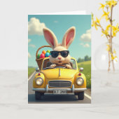 Cool Bunny Lente Ride Kaart (Gele Bloem)