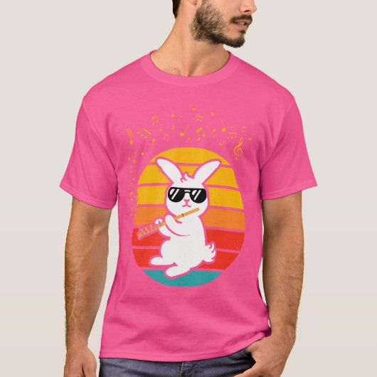 Cool Bunny Met Fluit - Muziekliefhebber Retro Koni T-shirt (Voorkant)