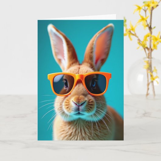 Cool Bunny Portrait Card Kaart (Gele Bloem)
