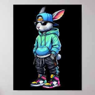 Cool Bunny Rabbit Sungles Paasdag voor jongens Man Poster