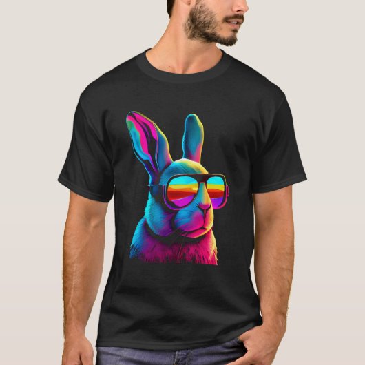 Cool Bunny Rabbit Synthwave Sunglasses Retro Color T-shirt (Voorkant)