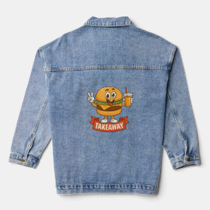 Cool Burger Buddy met Juice – Fun Cartoon Charact Denim Jacket